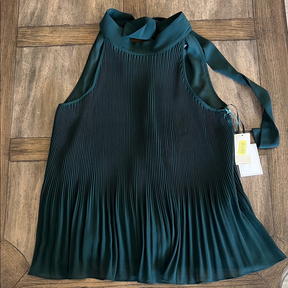 1. State Dark Green Pleated Tie-Neck Sleeveless Camisole
